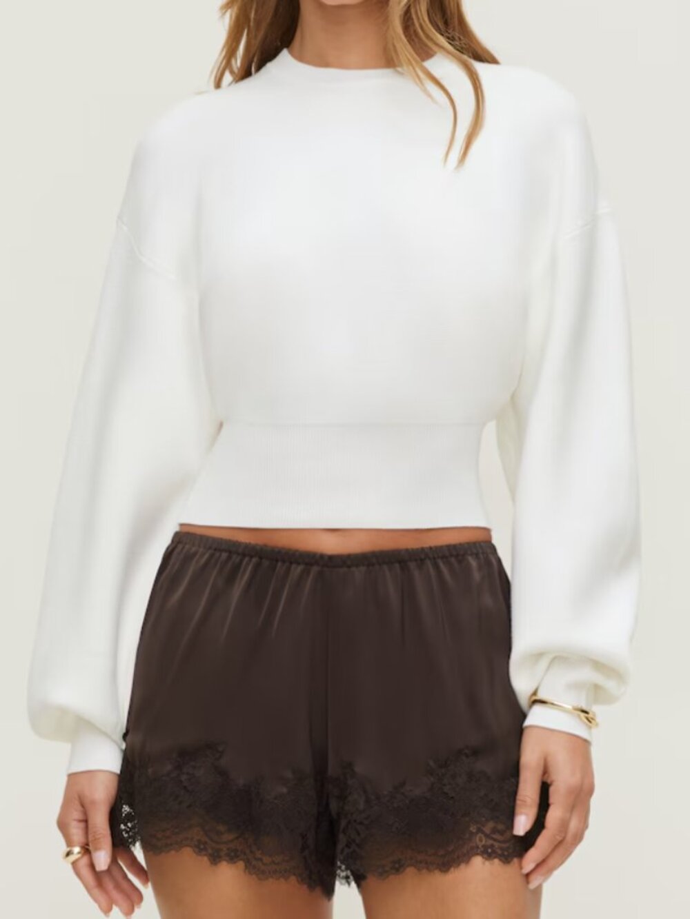 NWT Dynamite Bea Crewneck Sweater in White Sz S Small